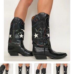 Vintage Black Cowboy Boots with Star Embroidery